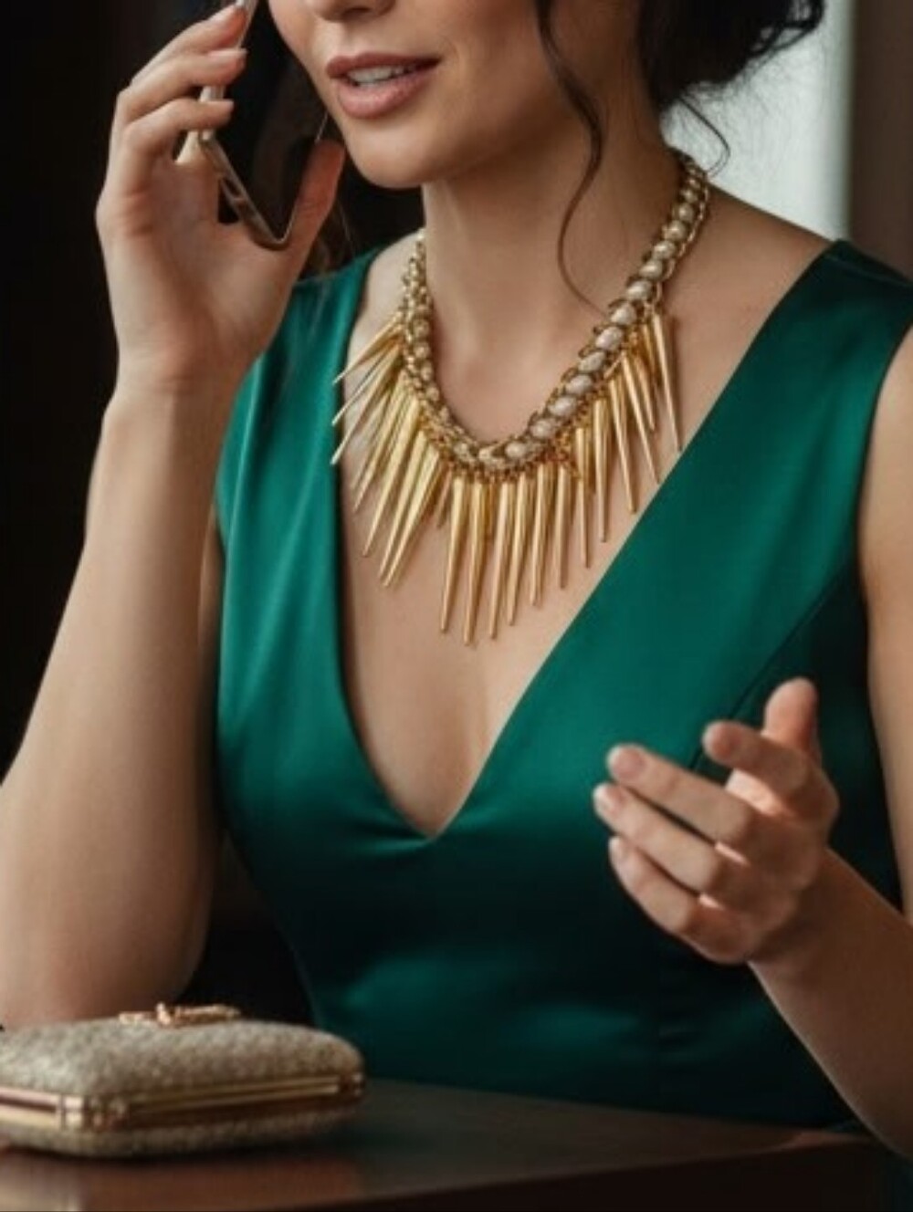 Rose Gold Icicle Necklace w/Leather Detail